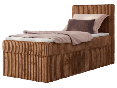 Łóżko kontynentalne TILIANO 90x200 - H3 - pomarańczowy, sztruks - strona prawa - topper Visco