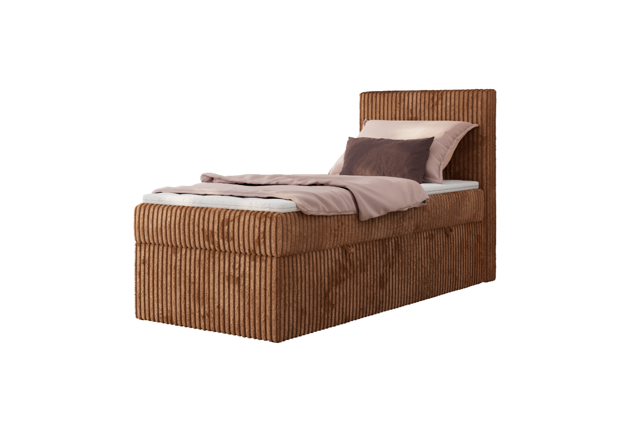 Łóżko kontynentalne TILIANO 90x200 - H3 - pomarańczowy, sztruks - strona prawa - topper Visco