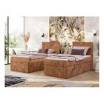 Łóżko kontynentalne TILIANO 90x200 - H3 - pomarańczowy, sztruks - strona prawa - topper Visco