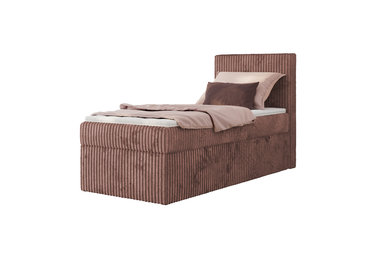 Łóżko kontynentalne TILIANO 90x200 - H3 - różowy, sztruks - strona prawa - topper Visco