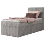 Łóżko kontynentalne TILIANO 90x200 - H3 - jasnoszary, sztruks - strona prawa - topper Visco