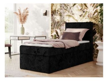 Łóżko kontynentalne TILIANO 90x200 - H3 - czarny, sztruks - strona prawa - topper Visco