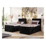 Łóżko kontynentalne TILIANO 90x200 - H3 - czarny, sztruks - strona prawa - topper Visco