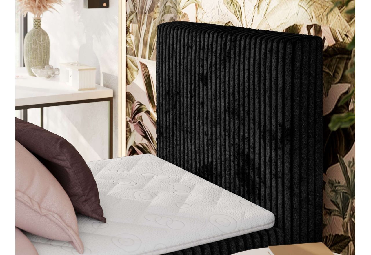 Łóżko kontynentalne TILIANO 90x200 - H3 - czarny, sztruks - strona prawa - topper Visco