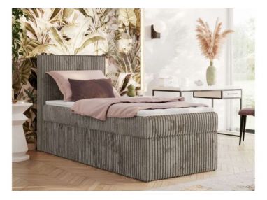 Łóżko kontynentalne TILIANO 90x200 - H4 - jasnobrązowy, sztruks - strona lewa - topper Visco