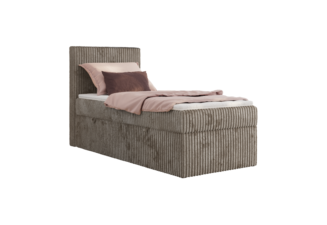 Łóżko kontynentalne TILIANO 90x200 - H4 - jasnobrązowy, sztruks - strona lewa - topper Visco