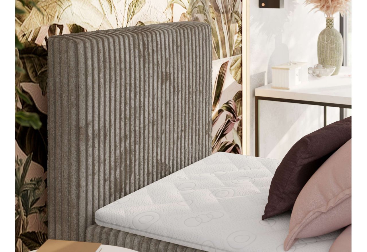 Łóżko kontynentalne TILIANO 90x200 - H4 - jasnobrązowy, sztruks - strona lewa - topper Visco