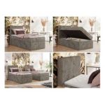 Łóżko kontynentalne TILIANO 90x200 - H4 - jasnobrązowy, sztruks - strona lewa - topper Visco