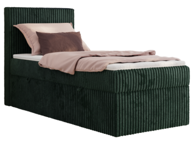 Łóżko kontynentalne TILIANO 90x200 - H4 - ciemnozielony, sztruks - strona lewa - topper Visco