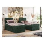 Łóżko kontynentalne TILIANO 90x200 - H4 - ciemnozielony, sztruks - strona lewa - topper Visco