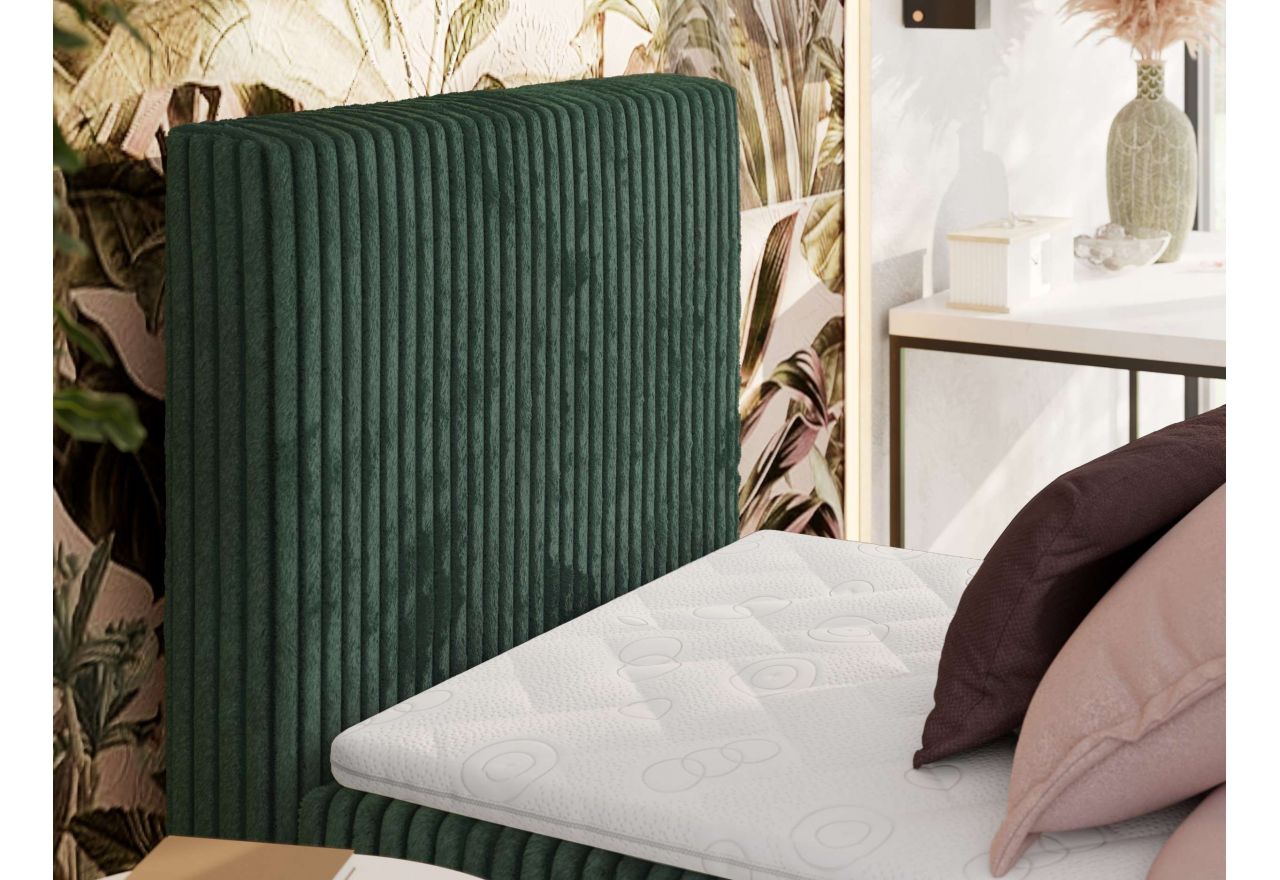 Łóżko kontynentalne TILIANO 90x200 - H4 - ciemnozielony, sztruks - strona lewa - topper Visco