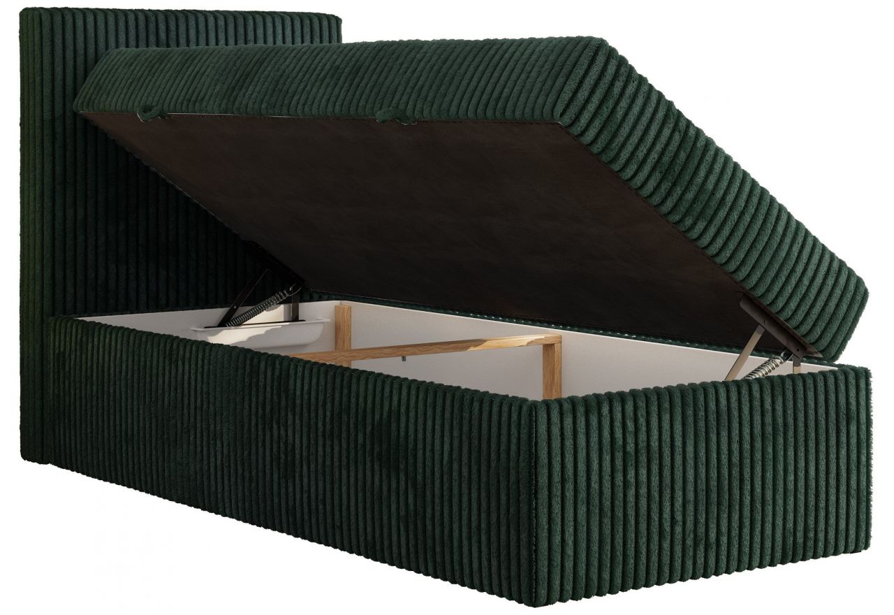 Łóżko kontynentalne TILIANO 90x200 - H4 - ciemnozielony, sztruks - strona lewa - topper Visco