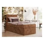 Łóżko kontynentalne TILIANO 90x200 - H4 - pomarańczowy, sztruks - strona lewa - topper Visco