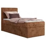 Łóżko kontynentalne TILIANO 90x200 - H4 - pomarańczowy, sztruks - strona lewa - topper Visco