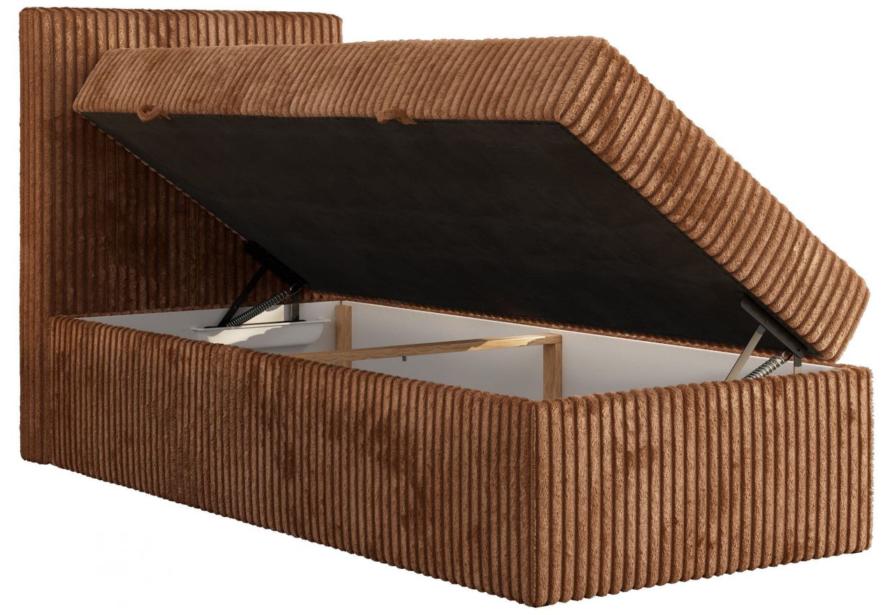 Łóżko kontynentalne TILIANO 90x200 - H4 - pomarańczowy, sztruks - strona lewa - topper Visco