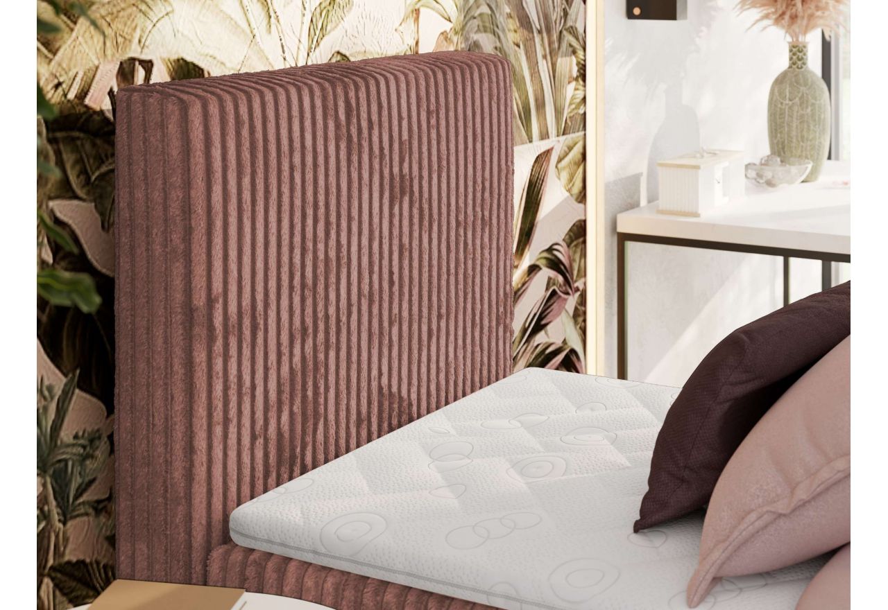 Łóżko kontynentalne TILIANO 90x200 - H4 - różowy, sztruks - strona lewa - topper Visco