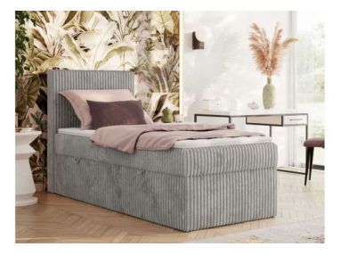 Łóżko kontynentalne TILIANO 90x200 - H4 - jasnoszary, sztruks - strona lewa - topper Visco