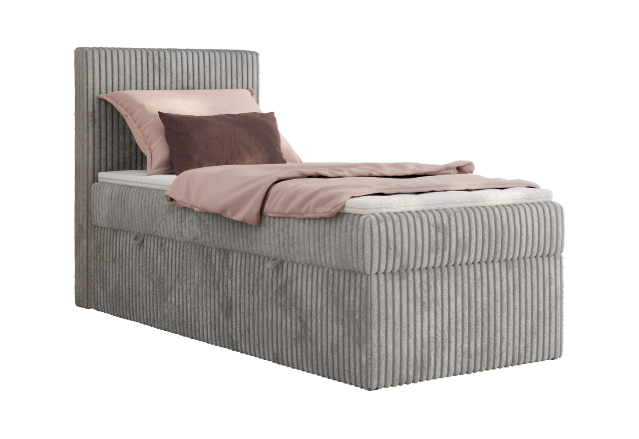 Łóżko kontynentalne TILIANO 90x200 - H4 - jasnoszary, sztruks - strona lewa - topper Visco