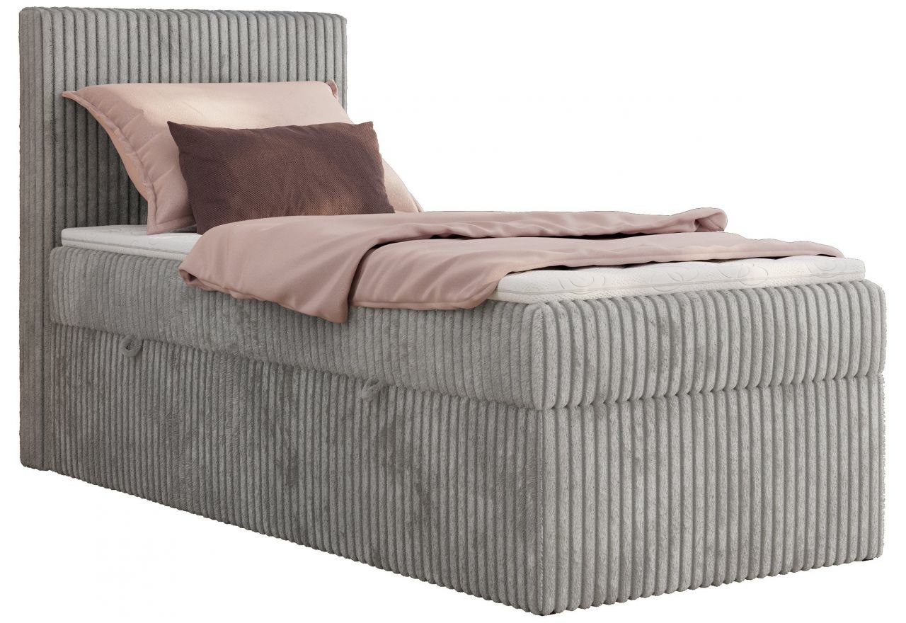 Łóżko kontynentalne TILIANO 90x200 - H4 - jasnoszary, sztruks - strona lewa - topper Visco