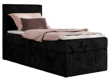 Łóżko kontynentalne TILIANO 90x200 - H4 - czarny, sztruks - strona lewa - topper Visco