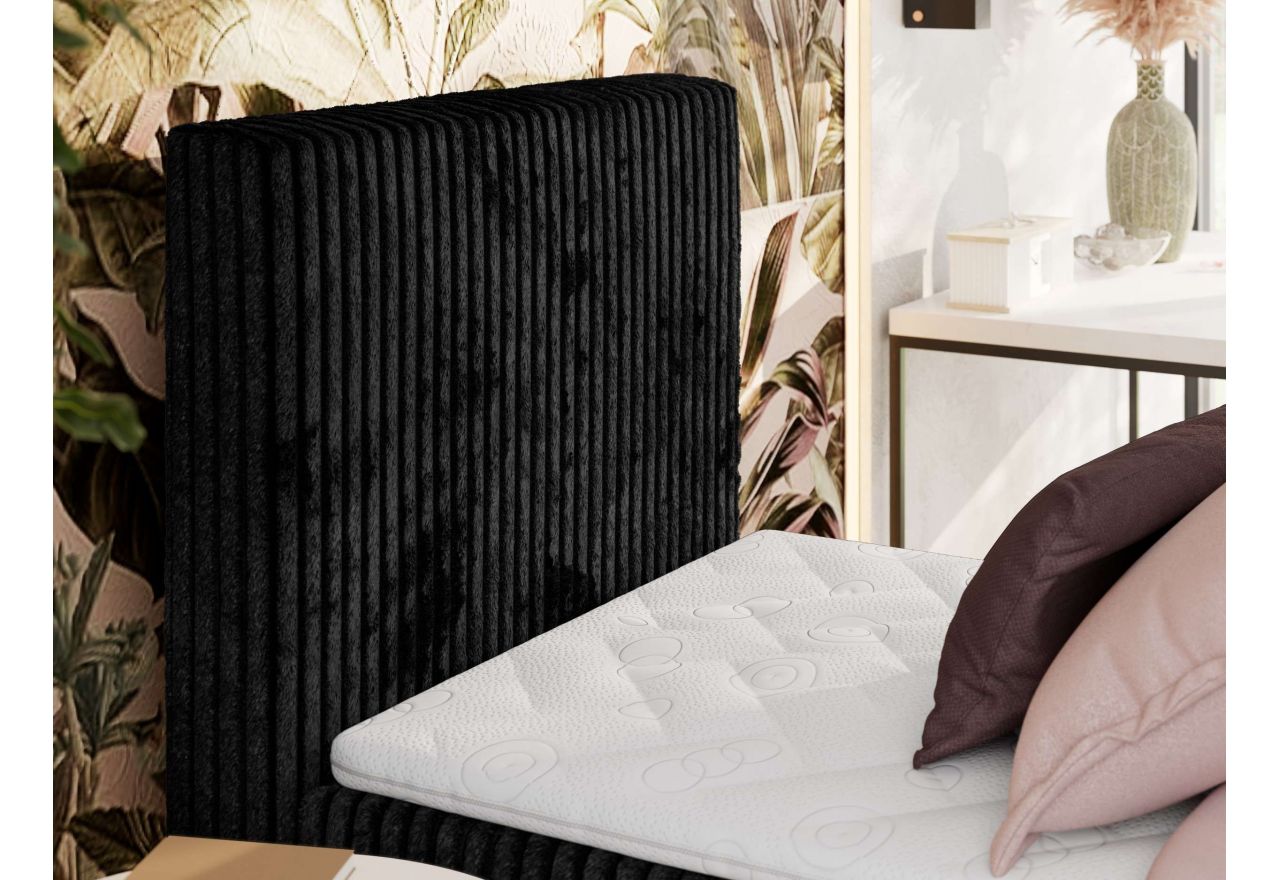 Łóżko kontynentalne TILIANO 90x200 - H4 - czarny, sztruks - strona lewa - topper Visco