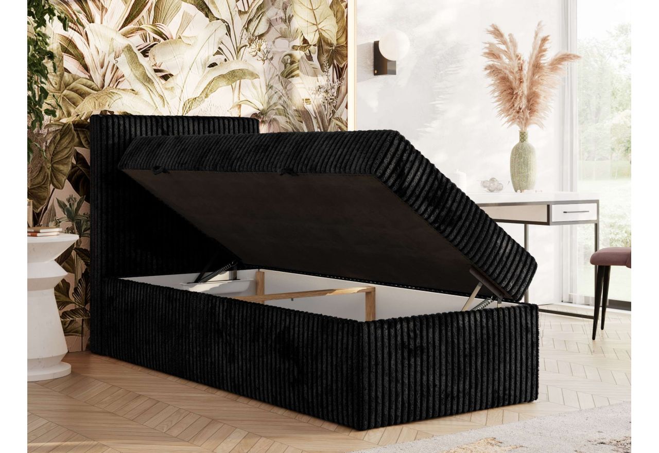 Łóżko kontynentalne TILIANO 90x200 - H4 - czarny, sztruks - strona lewa - topper Visco