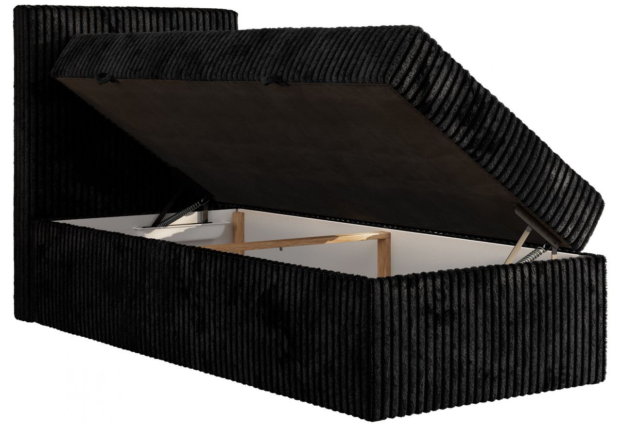 Łóżko kontynentalne TILIANO 90x200 - H4 - czarny, sztruks - strona lewa - topper Visco