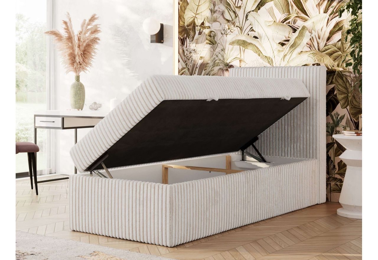 Łóżko kontynentalne TILIANO 90x200 - H4 - beżowy, sztruks - strona prawa - topper Visco