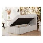 Łóżko kontynentalne TILIANO 90x200 - H4 - beżowy, sztruks - strona prawa - topper Visco