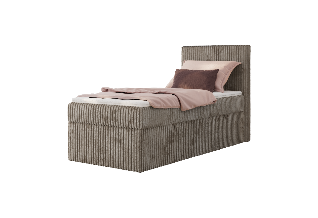 Łóżko kontynentalne TILIANO 90x200 - H4 - jasnobrązowy, sztruks - strona prawa - topper Visco