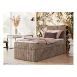 Łóżko kontynentalne TILIANO 90x200 - H4 - brązowy, sztruks - strona prawa - topper Visco