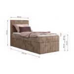 Łóżko kontynentalne TILIANO 90x200 - H4 - brązowy, sztruks - strona prawa - topper Visco