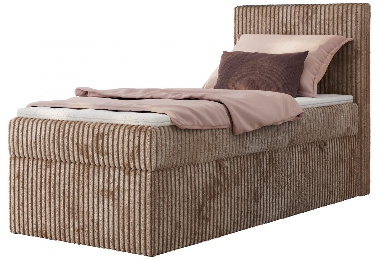 Łóżko kontynentalne TILIANO 90x200 - H4 - brązowy, sztruks - strona prawa - topper Visco