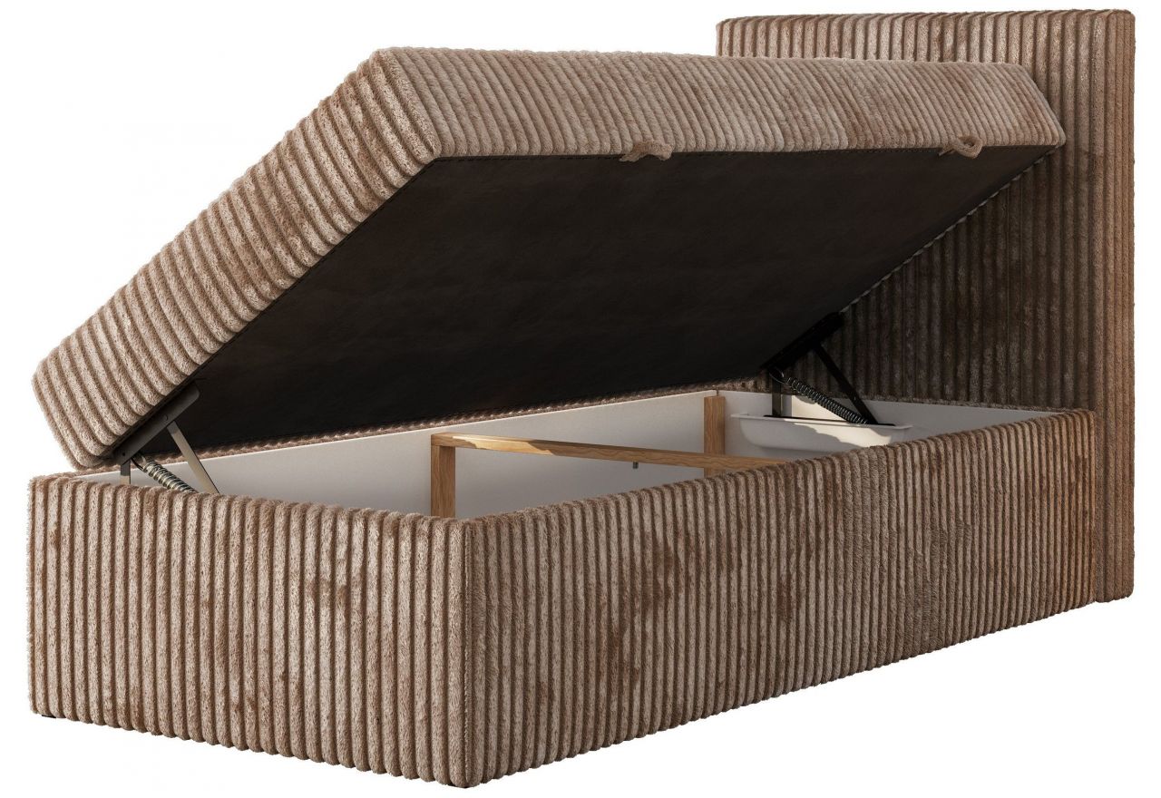 Łóżko kontynentalne TILIANO 90x200 - H4 - brązowy, sztruks - strona prawa - topper Visco