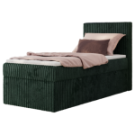 Łóżko kontynentalne TILIANO 90x200 - H4 - ciemnozielony, sztruks - strona prawa - topper Visco