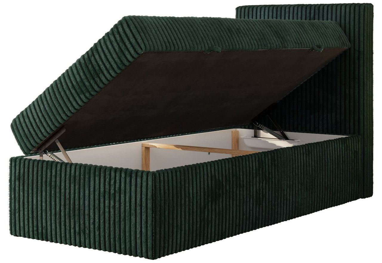 Łóżko kontynentalne TILIANO 90x200 - H4 - ciemnozielony, sztruks - strona prawa - topper Visco
