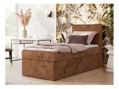 Łóżko kontynentalne TILIANO 90x200 - H4 - pomarańczowy, sztruks - strona prawa - topper Visco