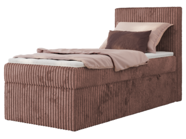 Łóżko kontynentalne TILIANO 90x200 - H4 - różowy, sztruks - strona prawa - topper Visco