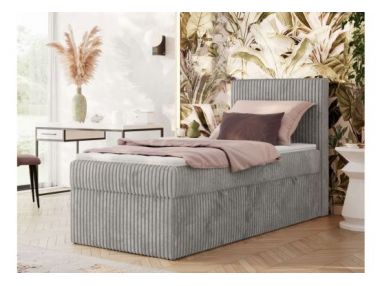 Łóżko kontynentalne TILIANO 90x200 - H4 - jasnoszary, sztruks - strona prawa - topper Visco