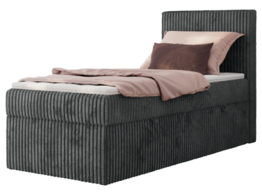 Łóżko kontynentalne TILIANO 90x200 - H4 - ciemnoszary, sztruks - strona prawa - topper Visco