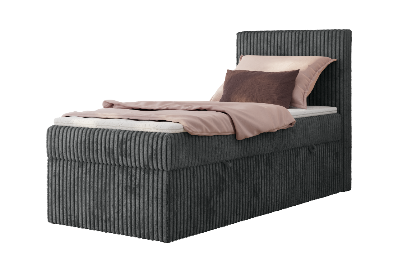 Łóżko kontynentalne TILIANO 90x200 - H4 - ciemnoszary, sztruks - strona prawa - topper Visco