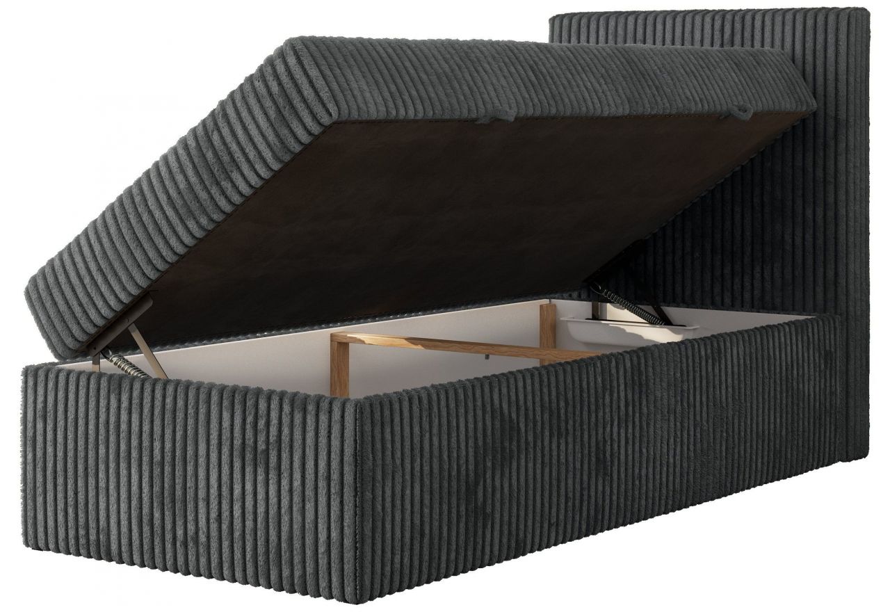 Łóżko kontynentalne TILIANO 90x200 - H4 - ciemnoszary, sztruks - strona prawa - topper Visco