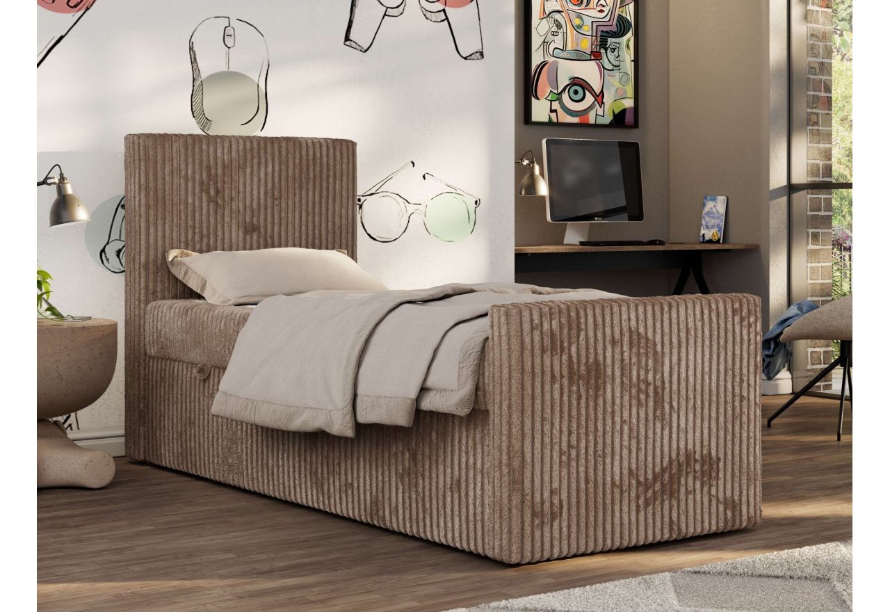 Łóżko kontynentalne TILIO DUO 90x200 - H3 - brązowy, sztruks - strona lewa