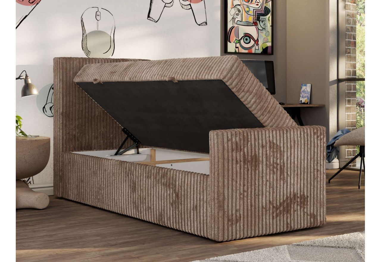 Łóżko kontynentalne TILIO DUO 90x200 - H3 - brązowy, sztruks - strona lewa