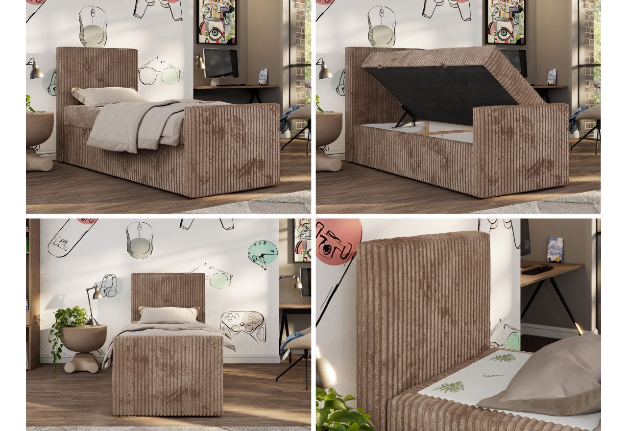 Łóżko kontynentalne TILIO DUO 90x200 - H3 - brązowy, sztruks - strona lewa