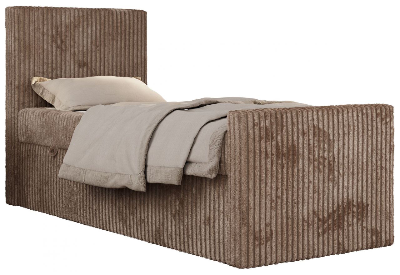 Łóżko kontynentalne TILIO DUO 90x200 - H3 - brązowy, sztruks - strona lewa