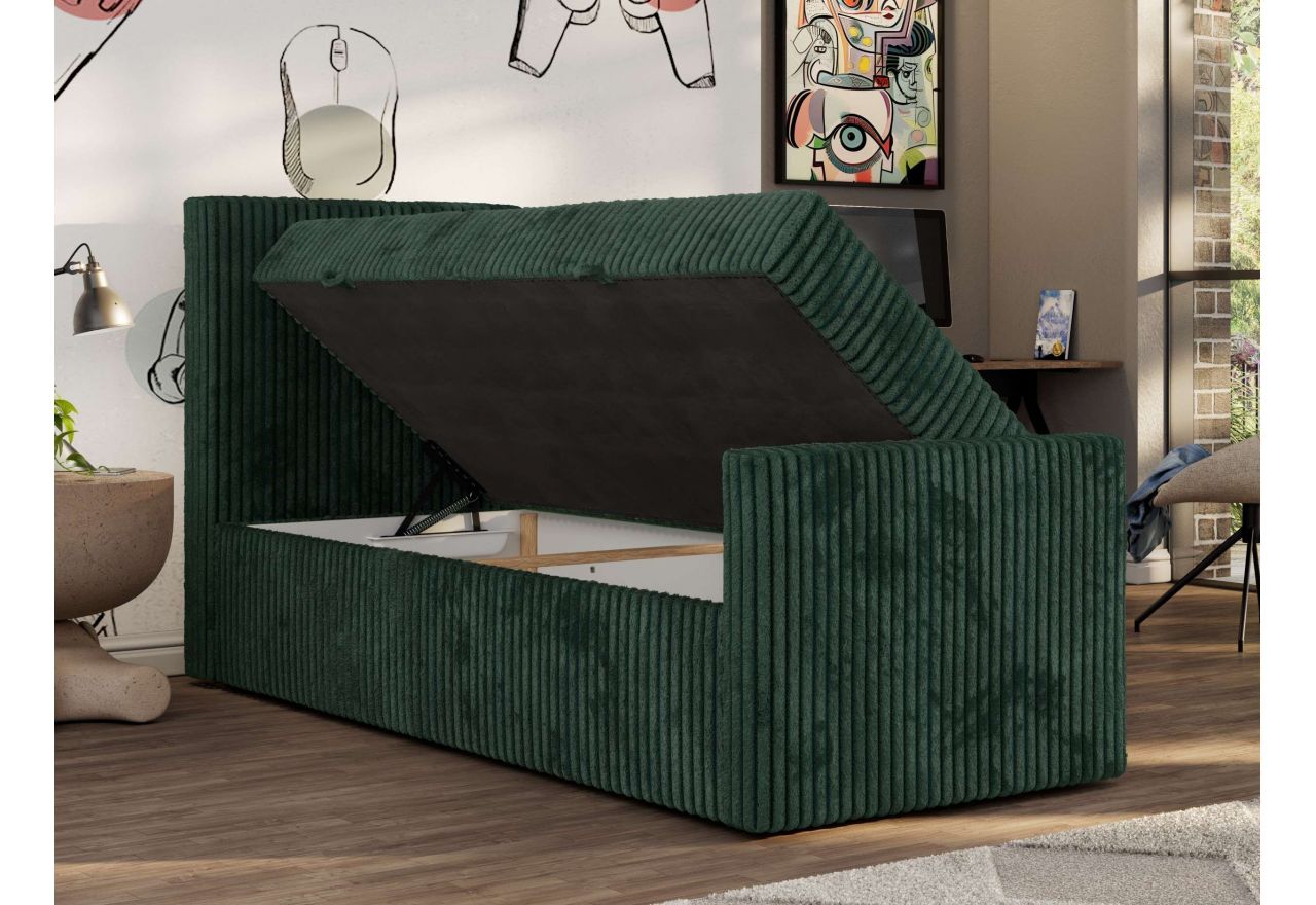 Łóżko kontynentalne TILIO DUO 90x200 - H3 - ciemnozielony, sztruks - strona lewa