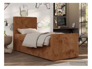 Łóżko kontynentalne TILIO DUO 90x200 - H3 - pomarańczowy, sztruks - strona lewa