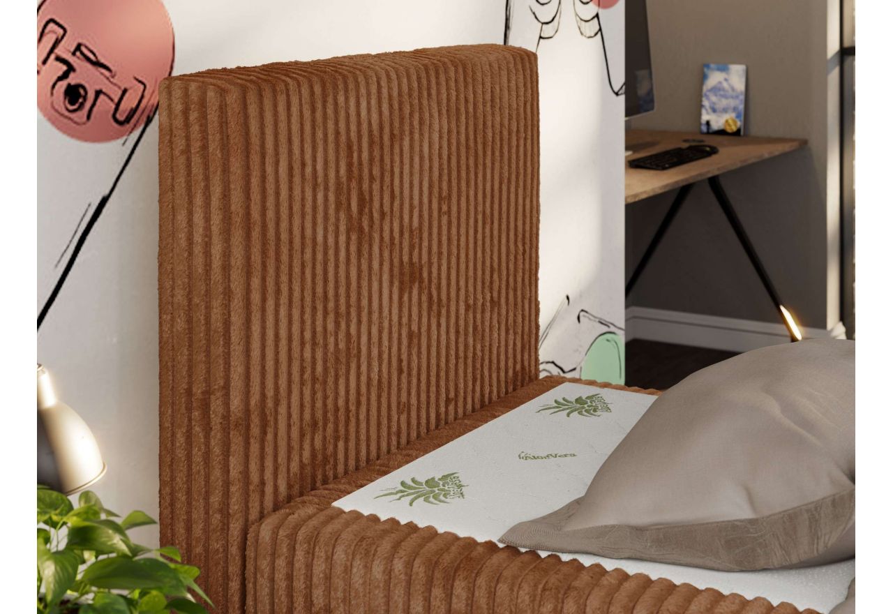 Łóżko kontynentalne TILIO DUO 90x200 - H3 - pomarańczowy, sztruks - strona lewa