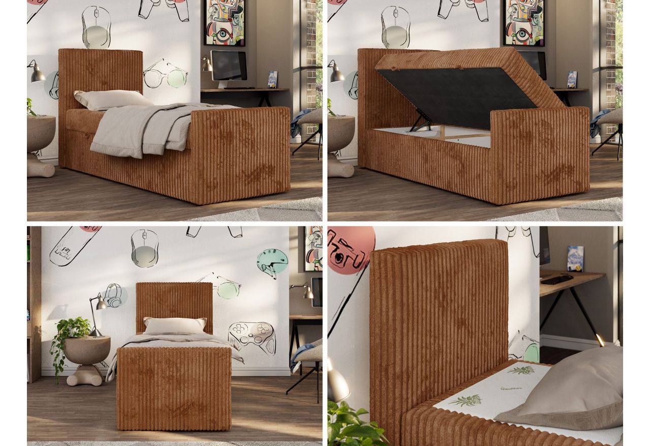 Łóżko kontynentalne TILIO DUO 90x200 - H3 - pomarańczowy, sztruks - strona lewa